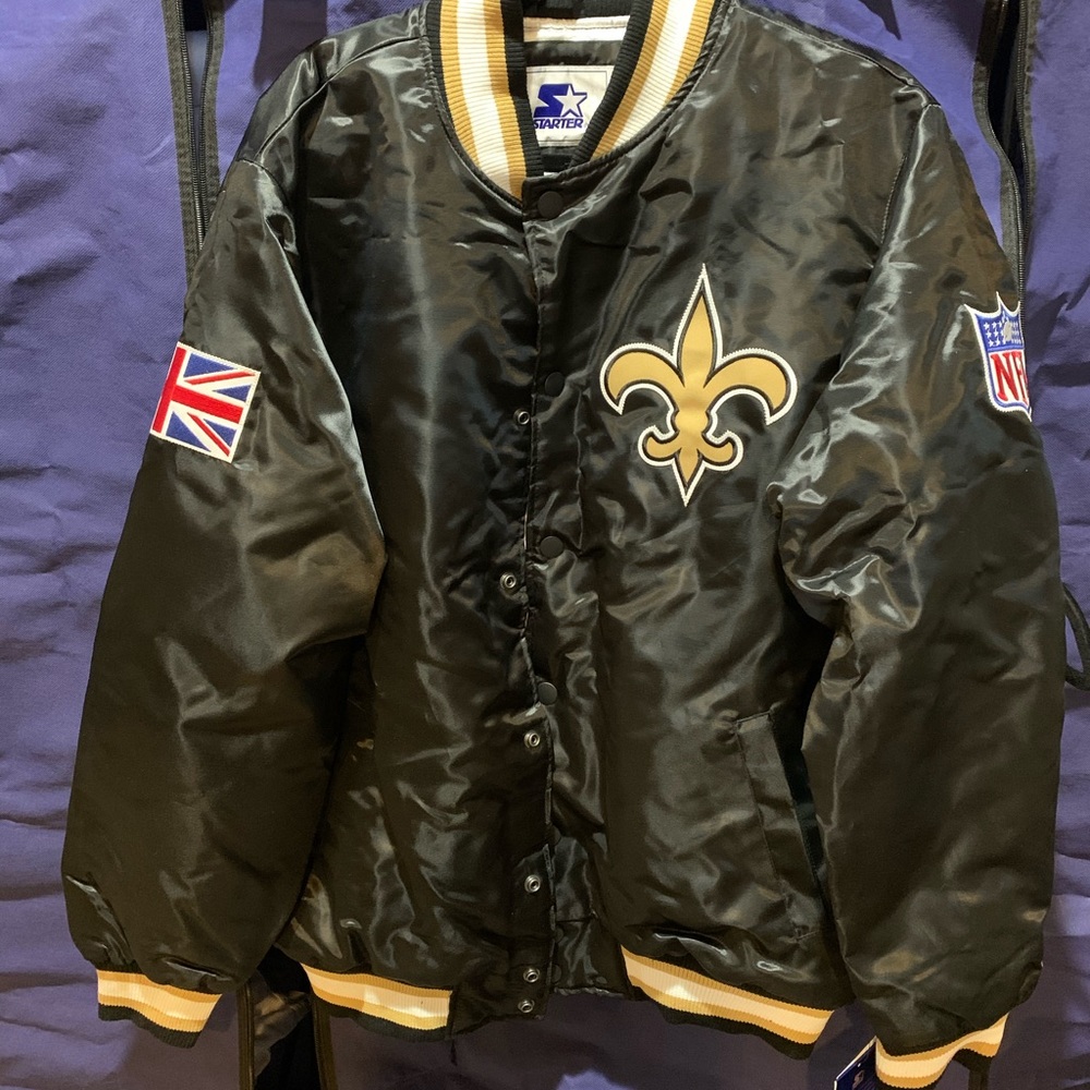 LIMITED EDITION BNWT New Orleans Saints Starter Jacket with UK flag.